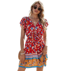 Spring Clothes V-neck Printing Dress Women - worthwears