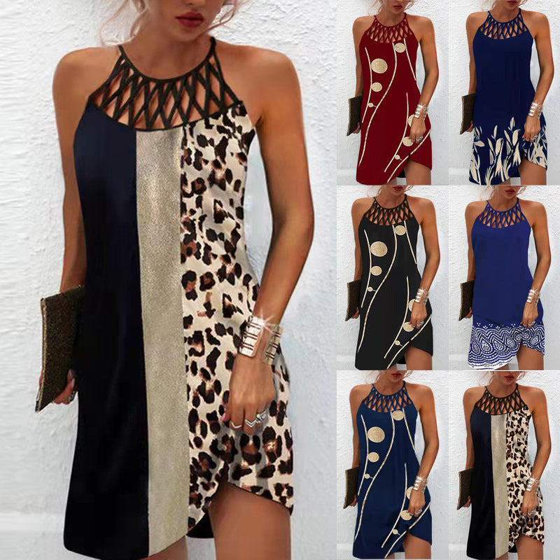 Fashion Print Dress Casual Halterneck Dresses For Women Summer Clothes - worthwears