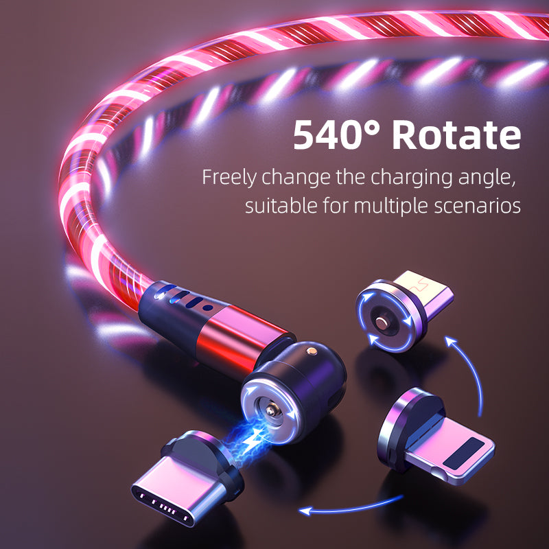 540 Rotate Luminous Magnetic Cable 3A Fast Charging Mobile Phone Charge Cable For LED Micro USB Type C For I Phone Cable - worthwears