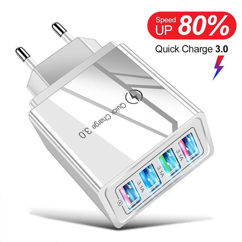 USB Charger Quick Charge 3.0 4 Ports Phone Adapter For Huawei IPhone 12 Tablet Portable Wall Mobile Charger Fast Charger - worthwears