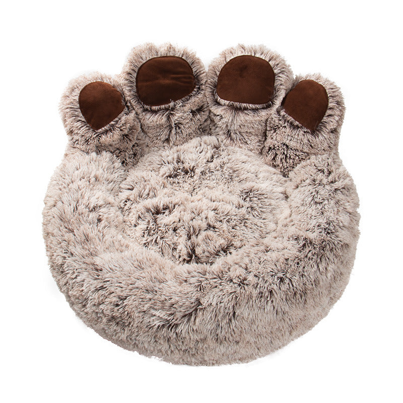 Dog Bed Cat Mat Round Large Pet House Long Plush Deep Sleeping Warm Bear Paw Shape Super Soft Cushion Calm Beds - worthwears