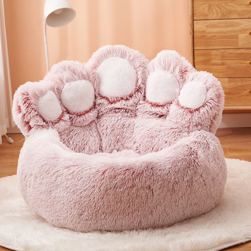 Dog Bed Cat Mat Round Large Pet House Long Plush Deep Sleeping Warm Bear Paw Shape Super Soft Cushion Calm Beds - worthwears