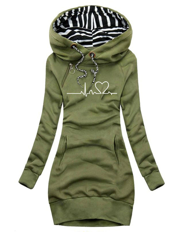 Heart Print Long Clothes Women Hoodie Sweatshirt Pullover Tops - worthwears