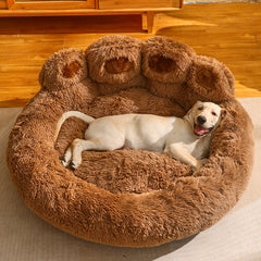 Dog Bed Cat Mat Round Large Pet House Long Plush Deep Sleeping Warm Bear Paw Shape Super Soft Cushion Calm Beds - worthwears