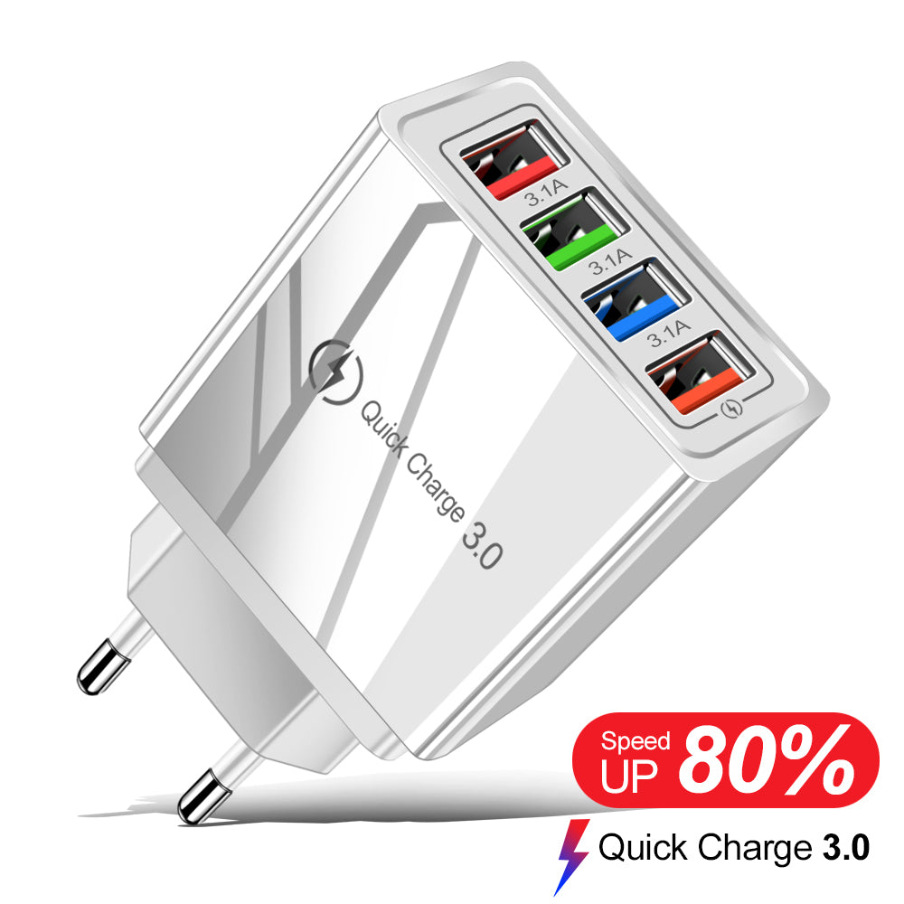 USB Charger Quick Charge 3.0 4 Ports Phone Adapter For Huawei IPhone 12 Tablet Portable Wall Mobile Charger Fast Charger - worthwears