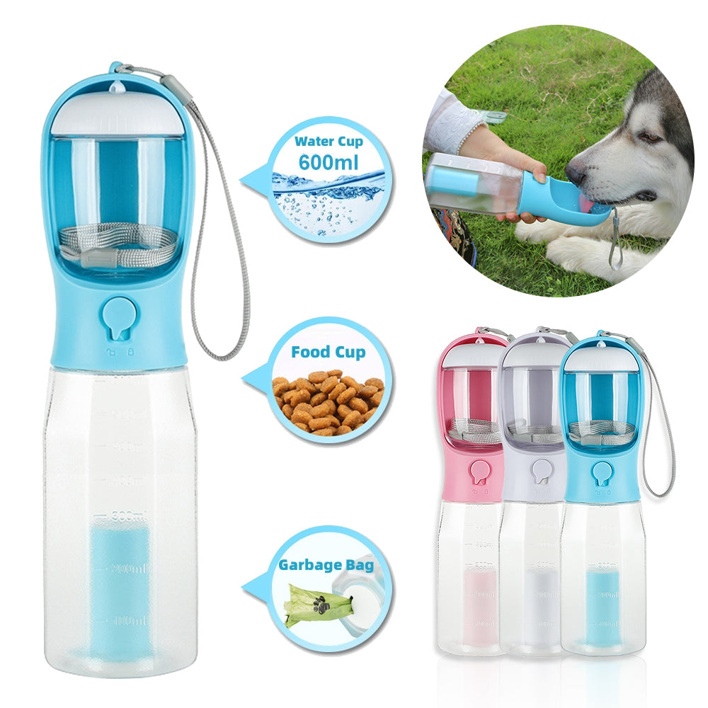 Portable Cat Dog Water Bottle Food Feeder Drinker Poop Dispenser 3 In 1 Leak-proof Multifunctional Dog Water Bottle Pet Products - worthwears