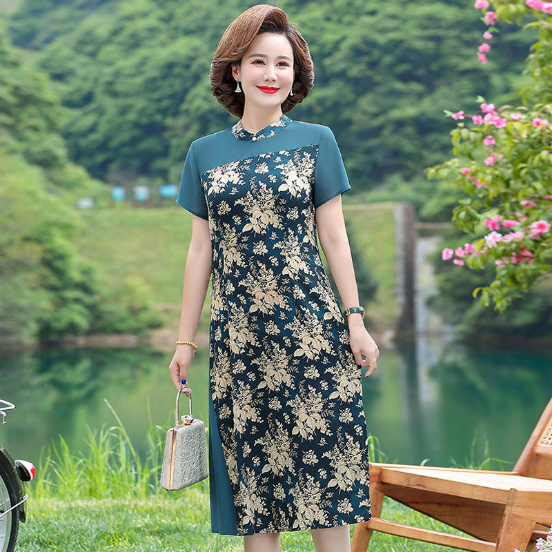 Women - worthwearss Clothes Summer New Cloud Brocade Improved Cheongsam Skirt - worthwears