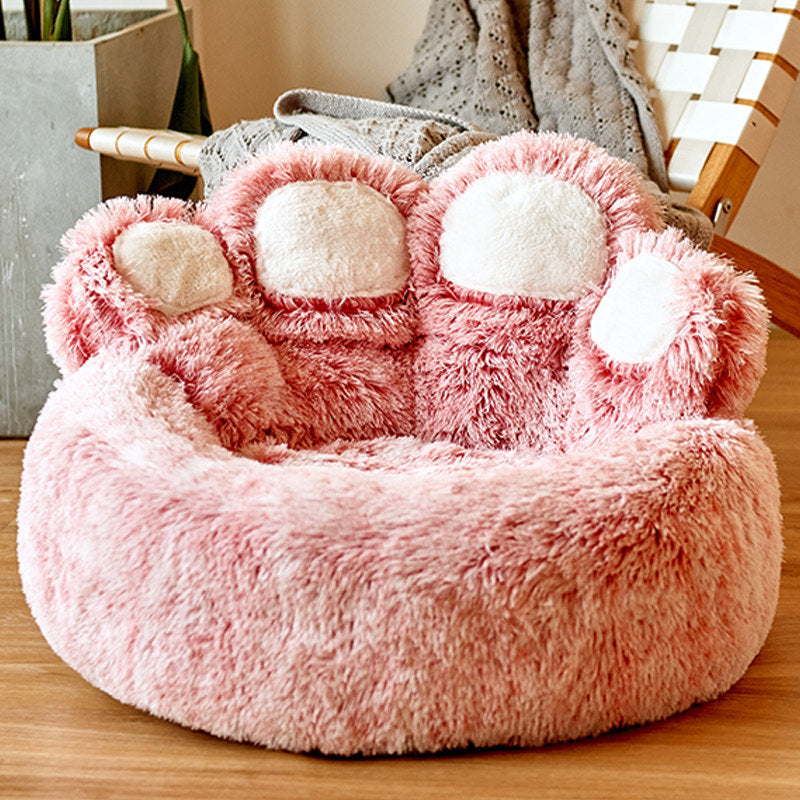 Dog Bed Cat Mat Round Large Pet House Long Plush Deep Sleeping Warm Bear Paw Shape Super Soft Cushion Calm Beds - worthwears