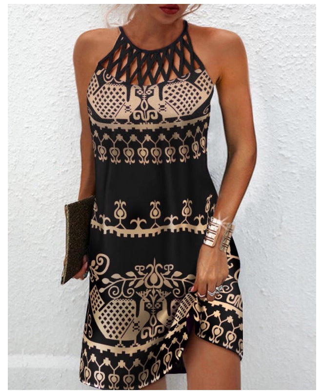 Fashion Print Dress Casual Halterneck Dresses For Women Summer Clothes - worthwears