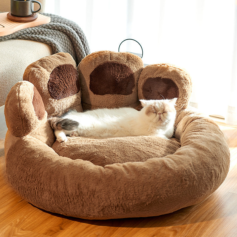 Dog Bed Cat Mat Round Large Pet House Long Plush Deep Sleeping Warm Bear Paw Shape Super Soft Cushion Calm Beds - worthwears