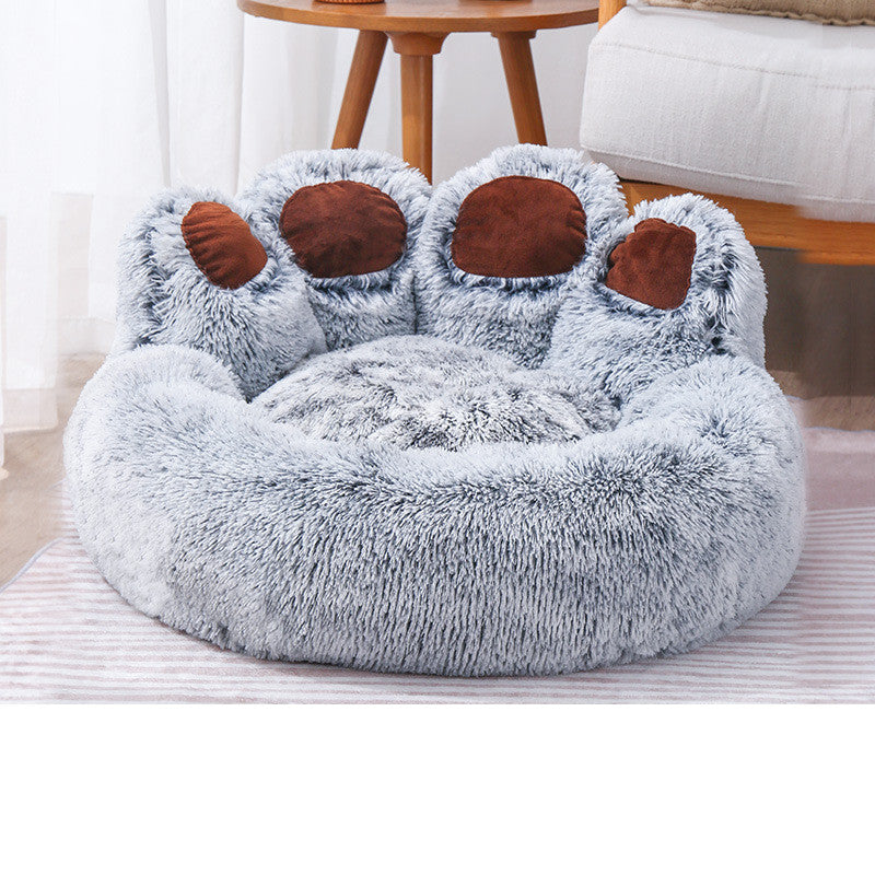 Dog Bed Cat Mat Round Large Pet House Long Plush Deep Sleeping Warm Bear Paw Shape Super Soft Cushion Calm Beds - worthwears