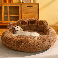 Dog Bed Cat Mat Round Large Pet House Long Plush Deep Sleeping Warm Bear Paw Shape Super Soft Cushion Calm Beds - worthwears