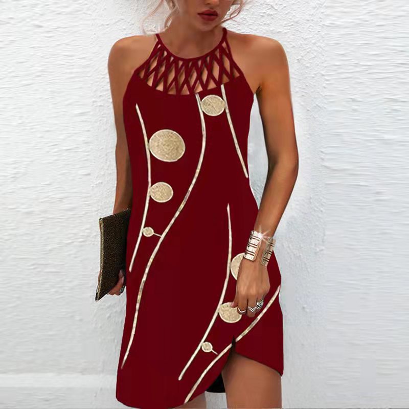 Fashion Print Dress Casual Halterneck Dresses For Women Summer Clothes - worthwears