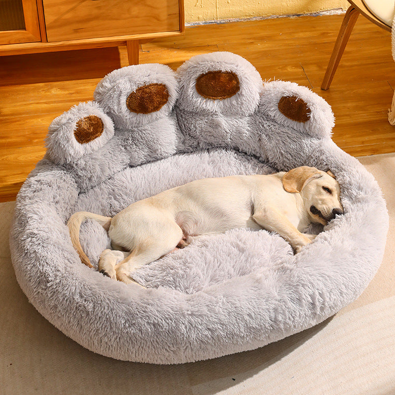 Dog Bed Cat Mat Round Large Pet House Long Plush Deep Sleeping Warm Bear Paw Shape Super Soft Cushion Calm Beds - worthwears