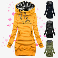 Heart Print Long Clothes Women Hoodie Sweatshirt Pullover Tops - worthwears