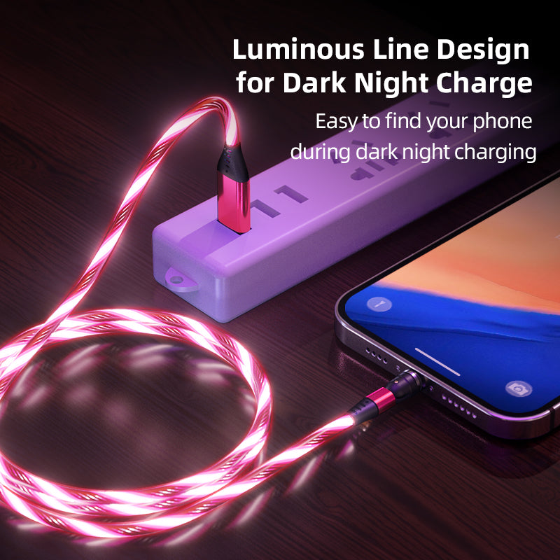 540 Rotate Luminous Magnetic Cable 3A Fast Charging Mobile Phone Charge Cable For LED Micro USB Type C For I Phone Cable - worthwears