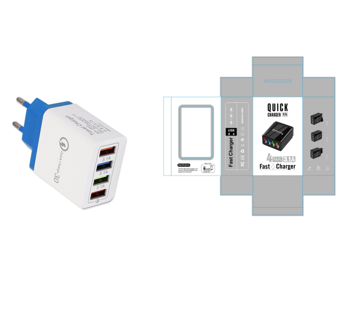 USB Charger Quick Charge 3.0 4 Ports Phone Adapter For Huawei IPhone 12 Tablet Portable Wall Mobile Charger Fast Charger - worthwears