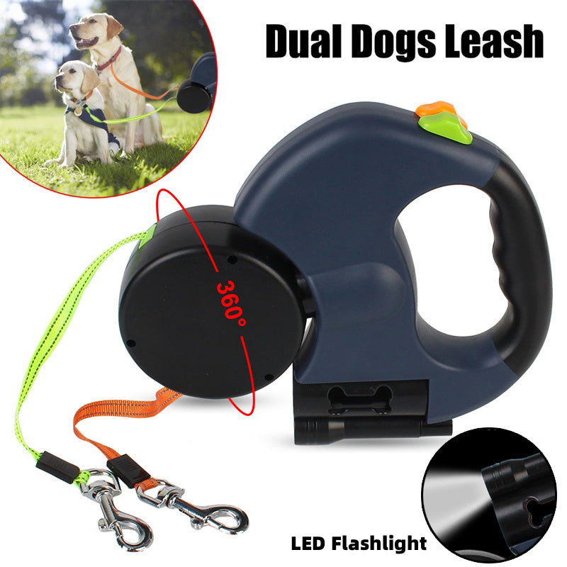 3m Retractable Dog Leash For Small Dogs Reflective Dual Pet Leash Lead 360 Swivel No Tangle Double Dog Walking Leash With Lights Pet Products - worthwears