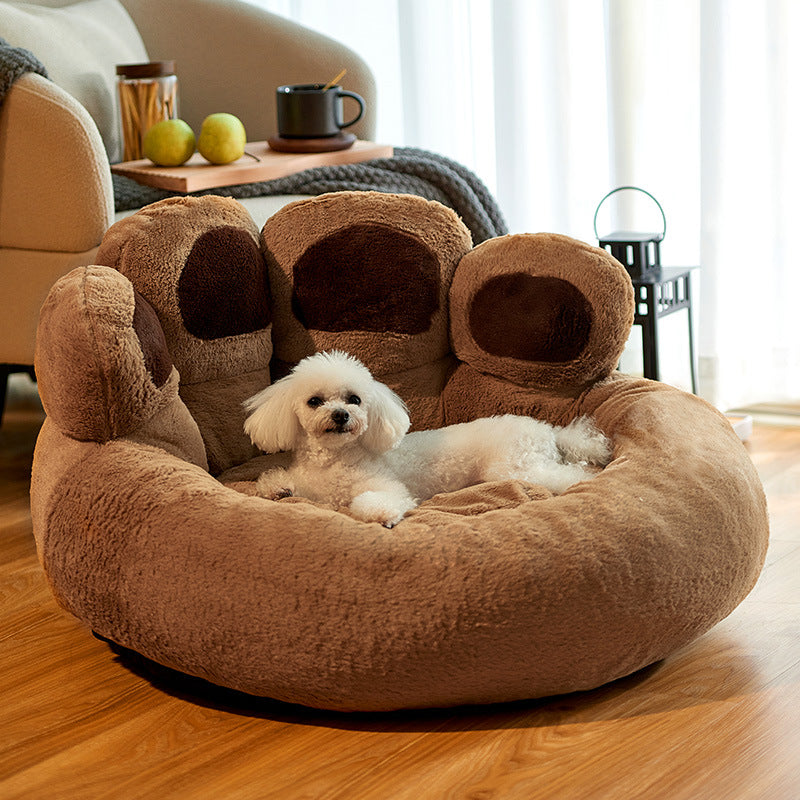 Dog Bed Cat Mat Round Large Pet House Long Plush Deep Sleeping Warm Bear Paw Shape Super Soft Cushion Calm Beds - worthwears