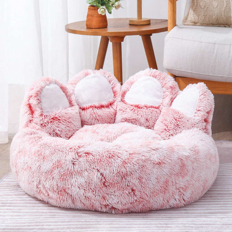 Dog Bed Cat Mat Round Large Pet House Long Plush Deep Sleeping Warm Bear Paw Shape Super Soft Cushion Calm Beds - worthwears