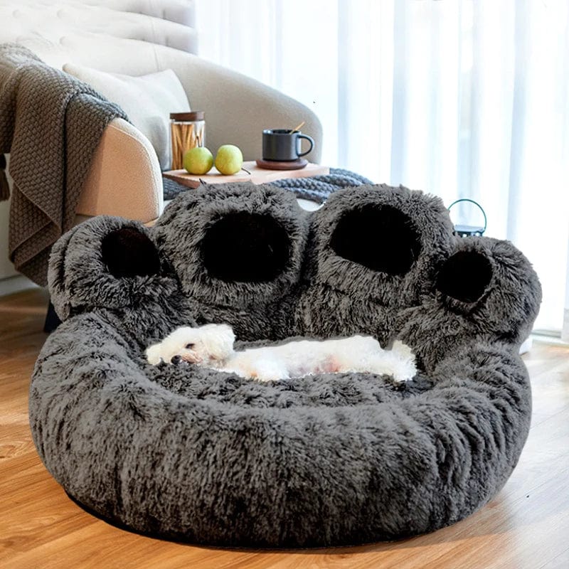 Dog Bed Cat Mat Round Large Pet House Long Plush Deep Sleeping Warm Bear Paw Shape Super Soft Cushion Calm Beds - worthwears