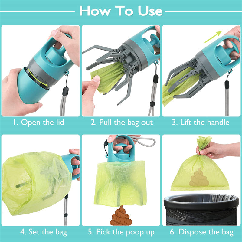 Portable Lightweight Dog Pooper Scooper With Built-in Poop Bag Dispenser Eight-claw Shovel For Pet Toilet Picker Pet Products - worthwears