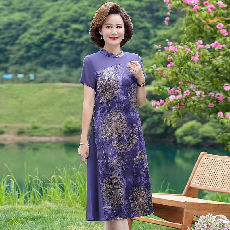 Women - worthwearss Clothes Summer New Cloud Brocade Improved Cheongsam Skirt - worthwears