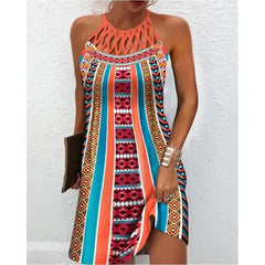 Fashion Print Dress Casual Halterneck Dresses For Women Summer Clothes - worthwears