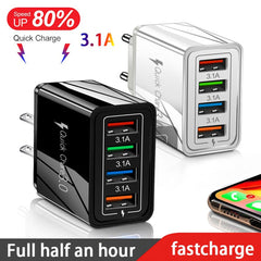 USB Charger Quick Charge 3.0 4 Ports Phone Adapter For Huawei IPhone 12 Tablet Portable Wall Mobile Charger Fast Charger - worthwears