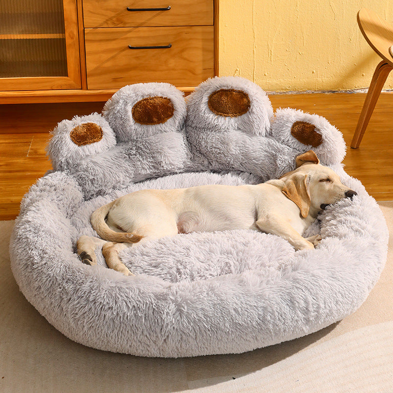 Dog Bed Cat Mat Round Large Pet House Long Plush Deep Sleeping Warm Bear Paw Shape Super Soft Cushion Calm Beds - worthwears